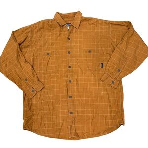 👕 Patagonia Organic Cotton Flannel Shirt Men’s Large Orange Windowpane Plaid 🌞